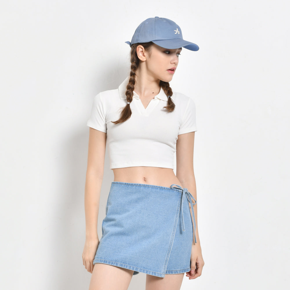 Women Short Sleeve Polo - White - YCH2F4343