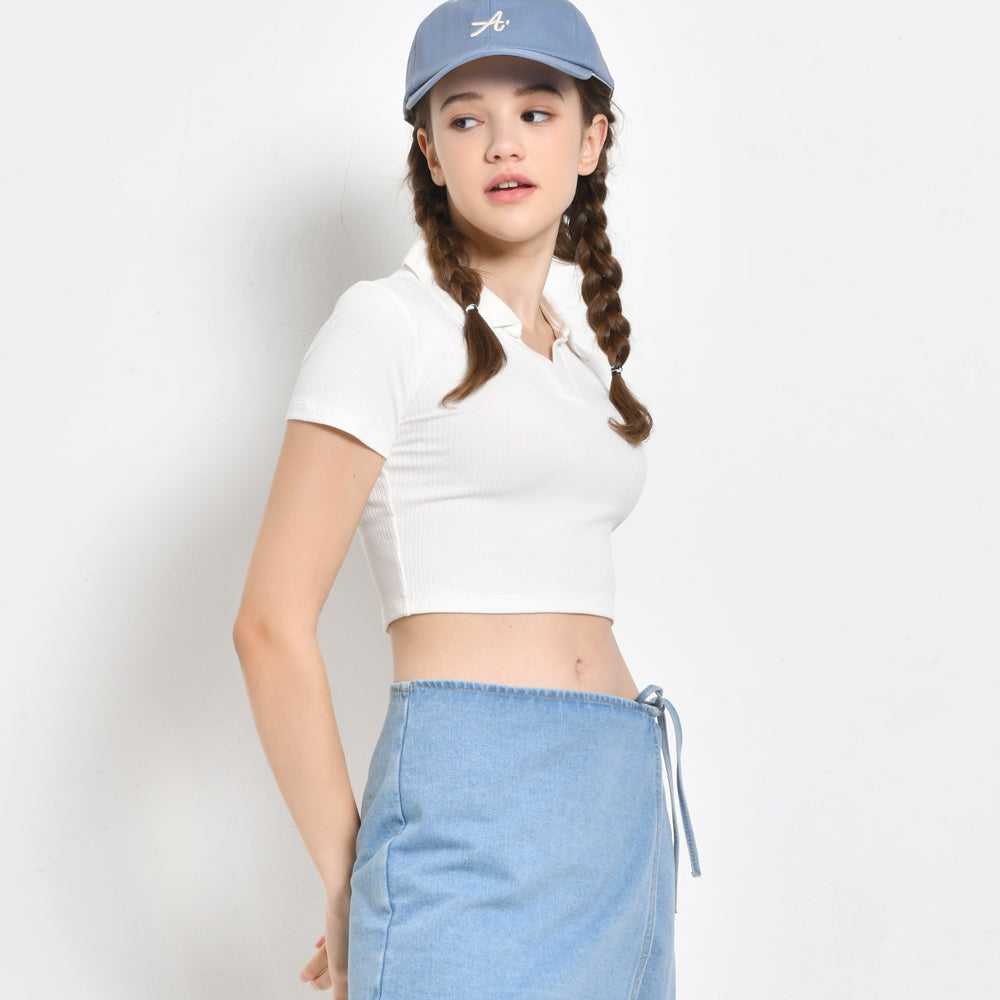 Women Short Sleeve Polo - White - YCH2F4343