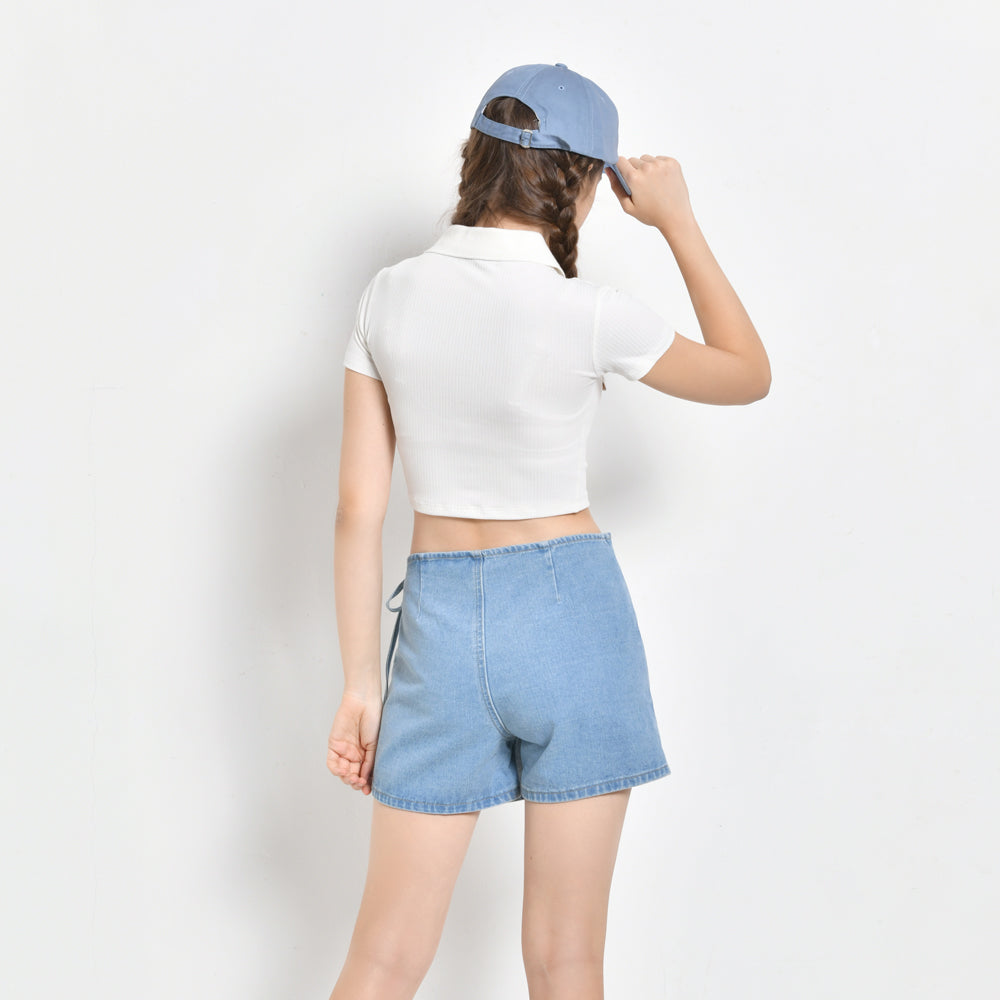 Women Short Sleeve Polo - White - YCH2F4343