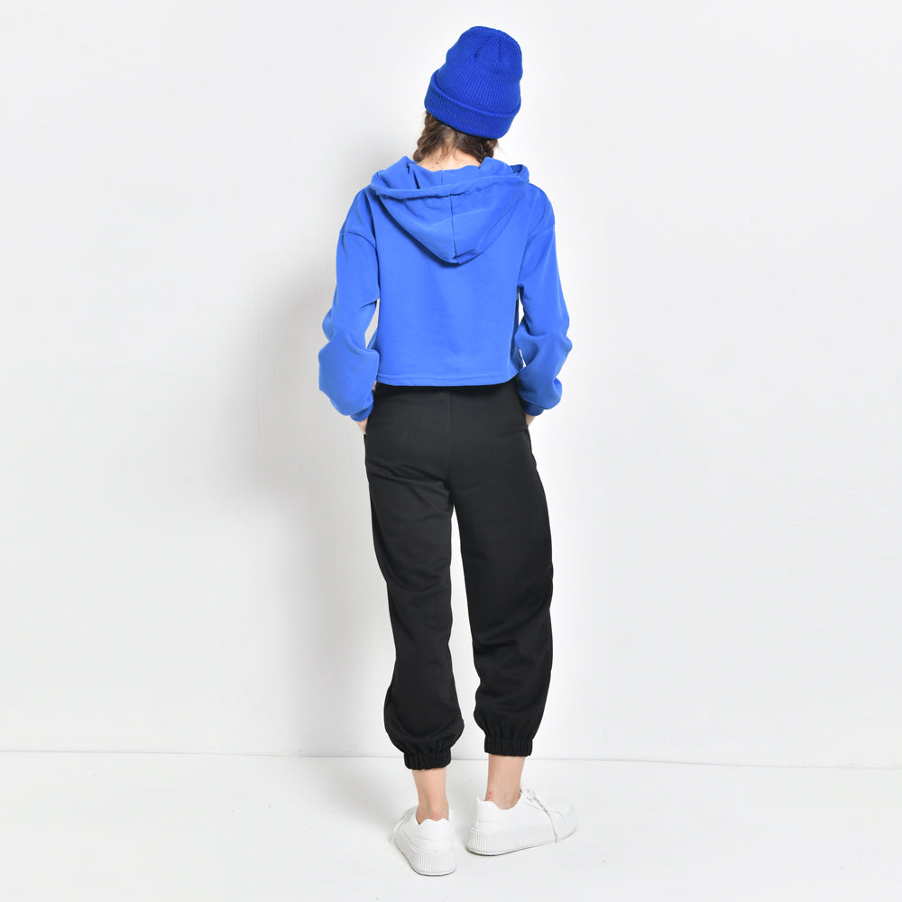 Women Sweatshirt Crop Top Long Sleeve Hoodie - Blue - CMH2F4331