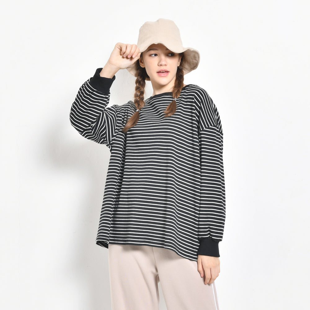 Women Oversized Long Sleeve Top - Black - CMH2F4359