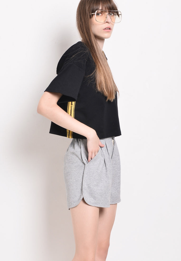 Women Short Sleeve Sweatshirt Hoodies - Black - YCF2F3984