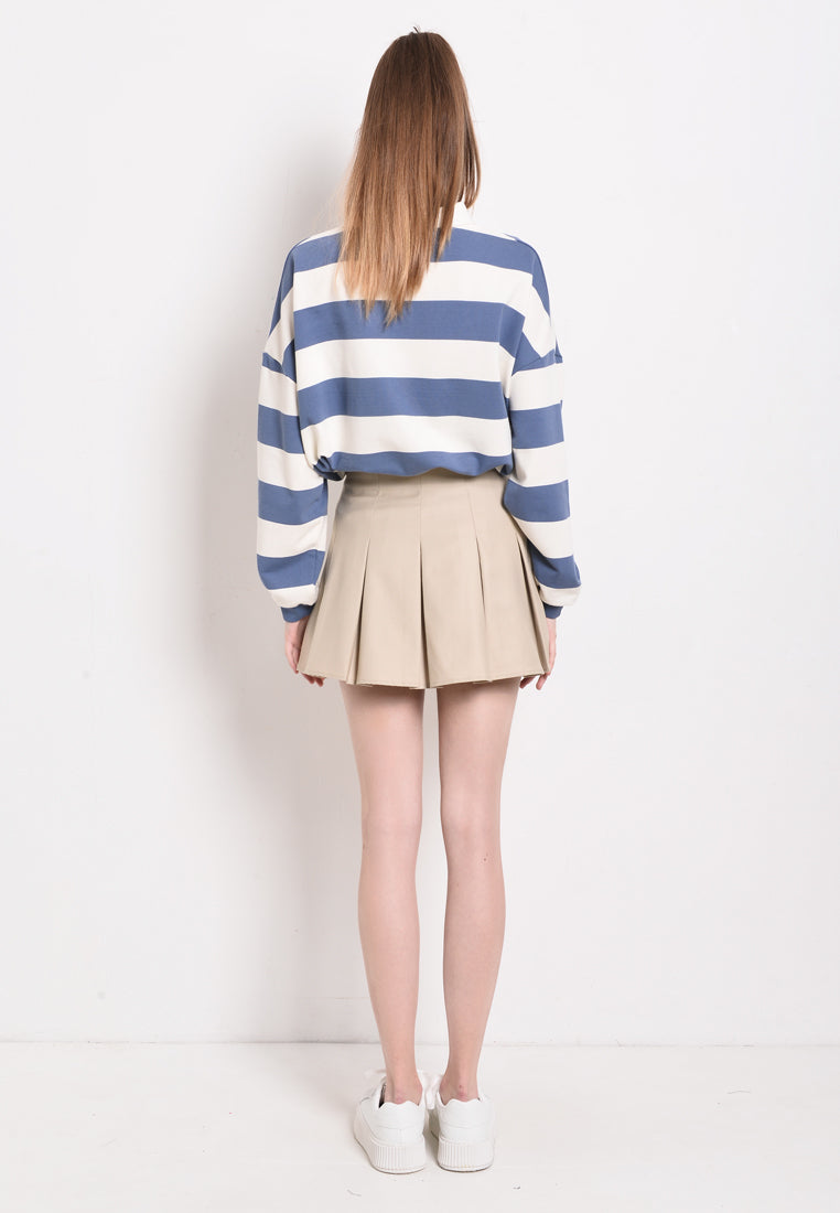 Women Tartan Plaid Pleated Short Skirt - Khaki - BNF2F3985