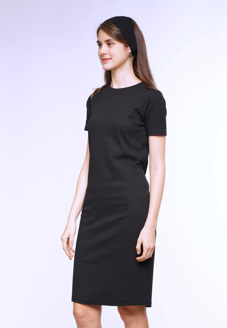 Women Short Sleeve T-Shirt Dress - Black - BFM2F3921