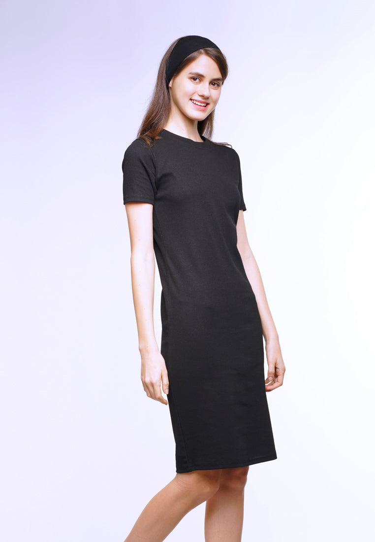 Women Short Sleeve T-Shirt Dress - Black - BFM2F3921