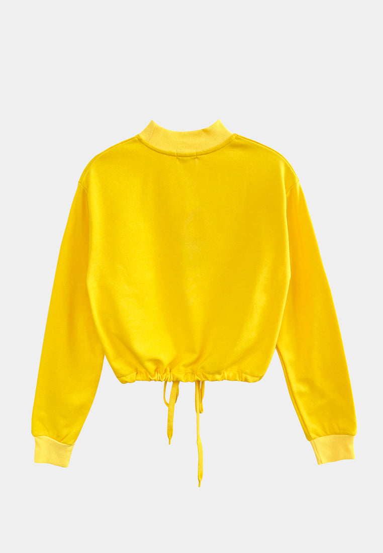 Women Sweatshirt Crop Top Long Sleeve - Yellow - YCF2F3997