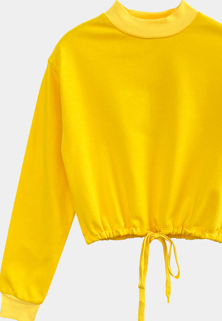 Women Sweatshirt Crop Top Long Sleeve - Yellow - YCF2F3997