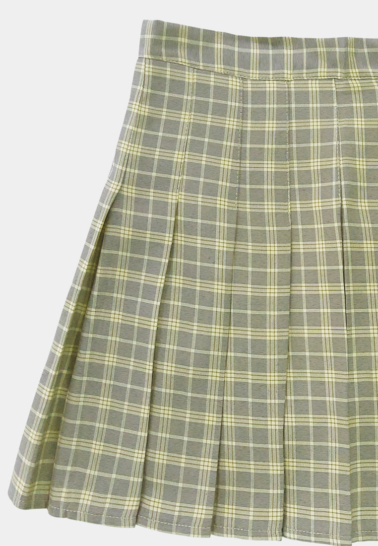 Women Tartan Plaid Pleated Short Skirt - Grey - BNM2F4041