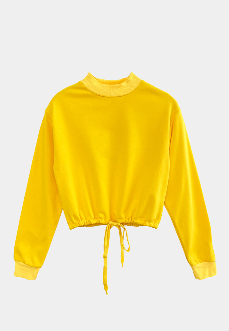 Women Sweatshirt Crop Top Long Sleeve - Yellow - YCF2F3997