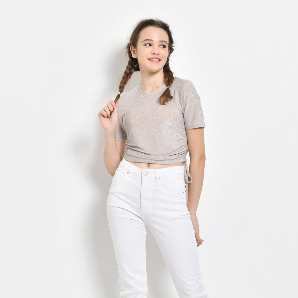 Women Short Sleeve Top - Light Pink - SKH2F4412