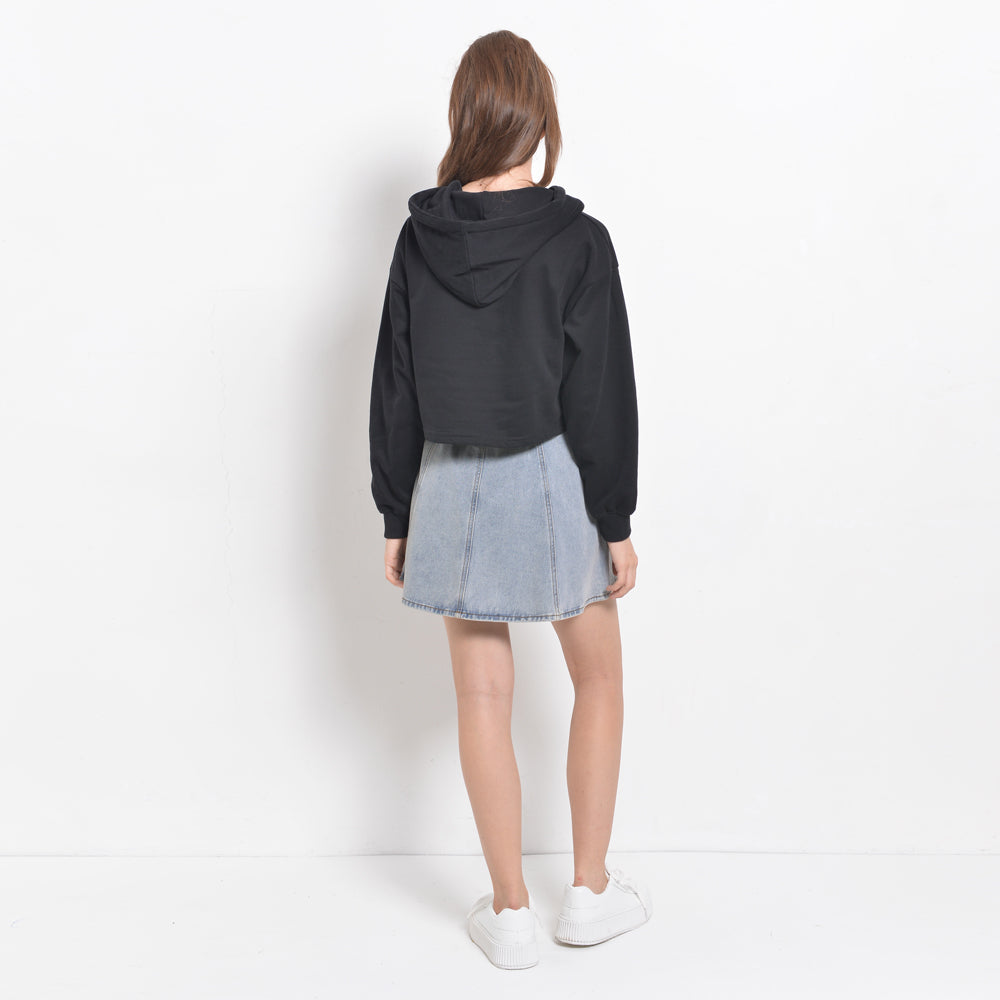 Women Sweatshirt Crop Top Long Sleeve Hoodie - Black - CMH2F4330