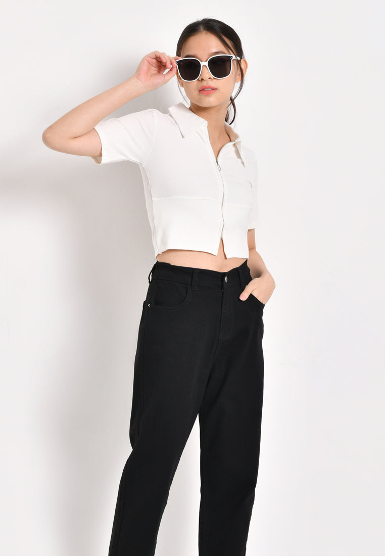 Women Wide Leg Jeans - Black - JXH1F3120