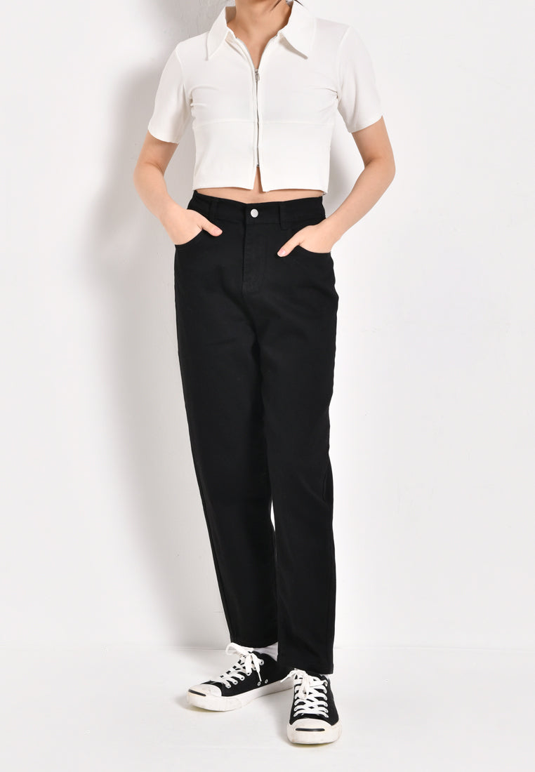 Women Wide Leg Jeans - Black - JXH1F3120