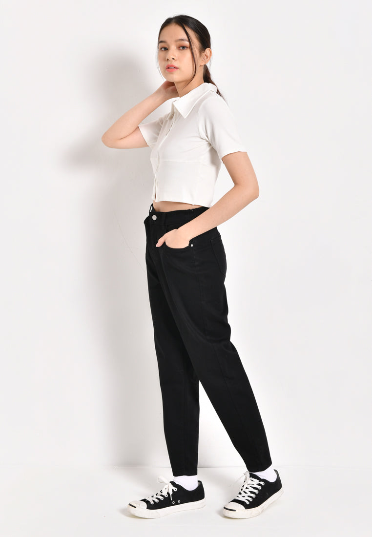 Women Wide Leg Jeans - Black - JXH1F3120