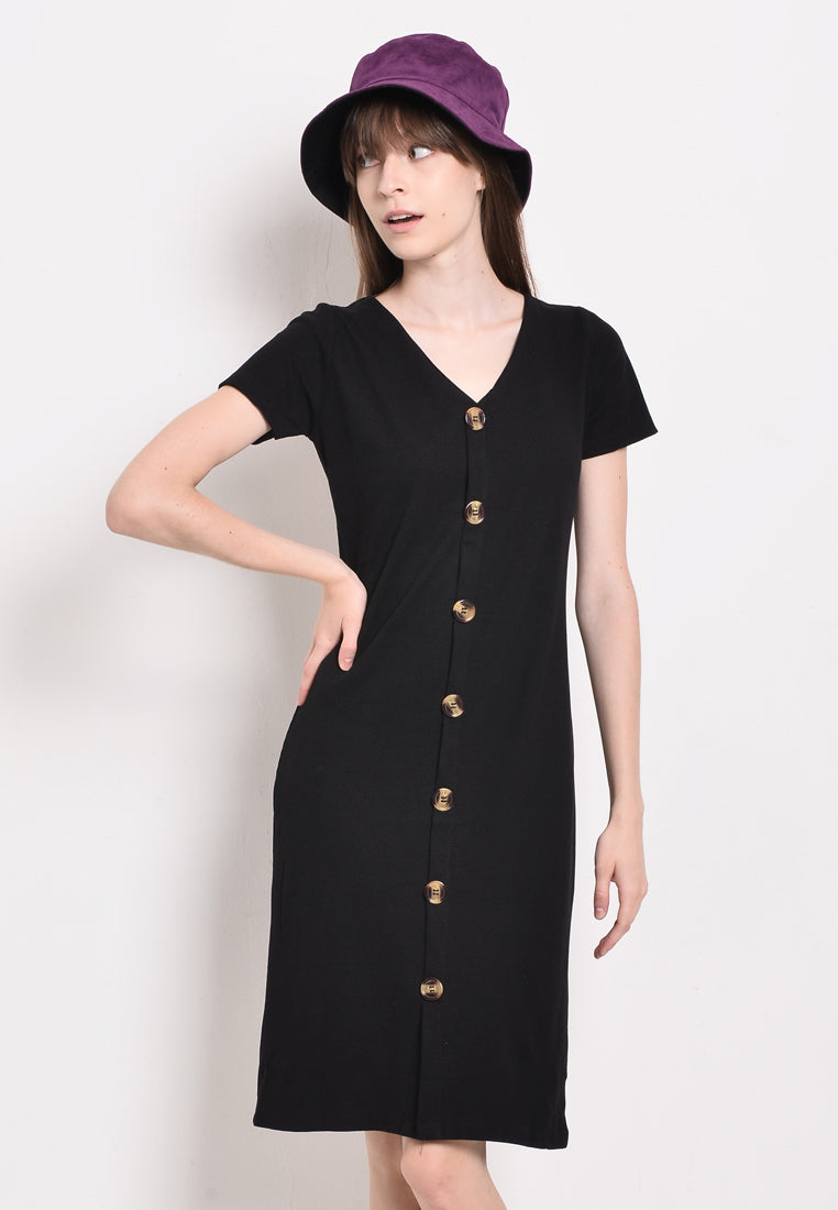 Women Short Sleeve Dress - Black - BFM2F4303