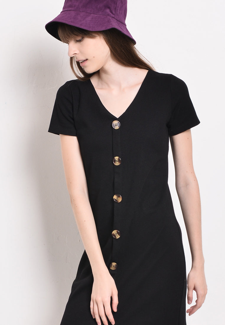 Women Short Sleeve Dress - Black - BFM2F4303