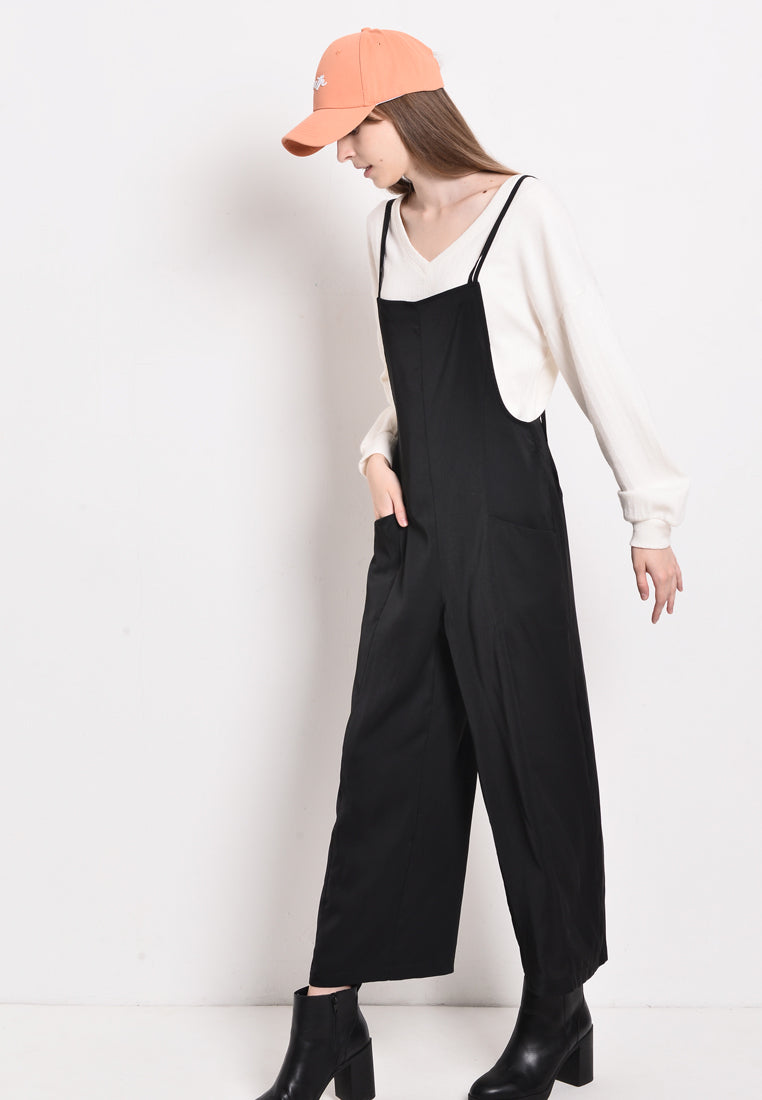 Women Strap Long Jumpsuit - Black - USF2F3963