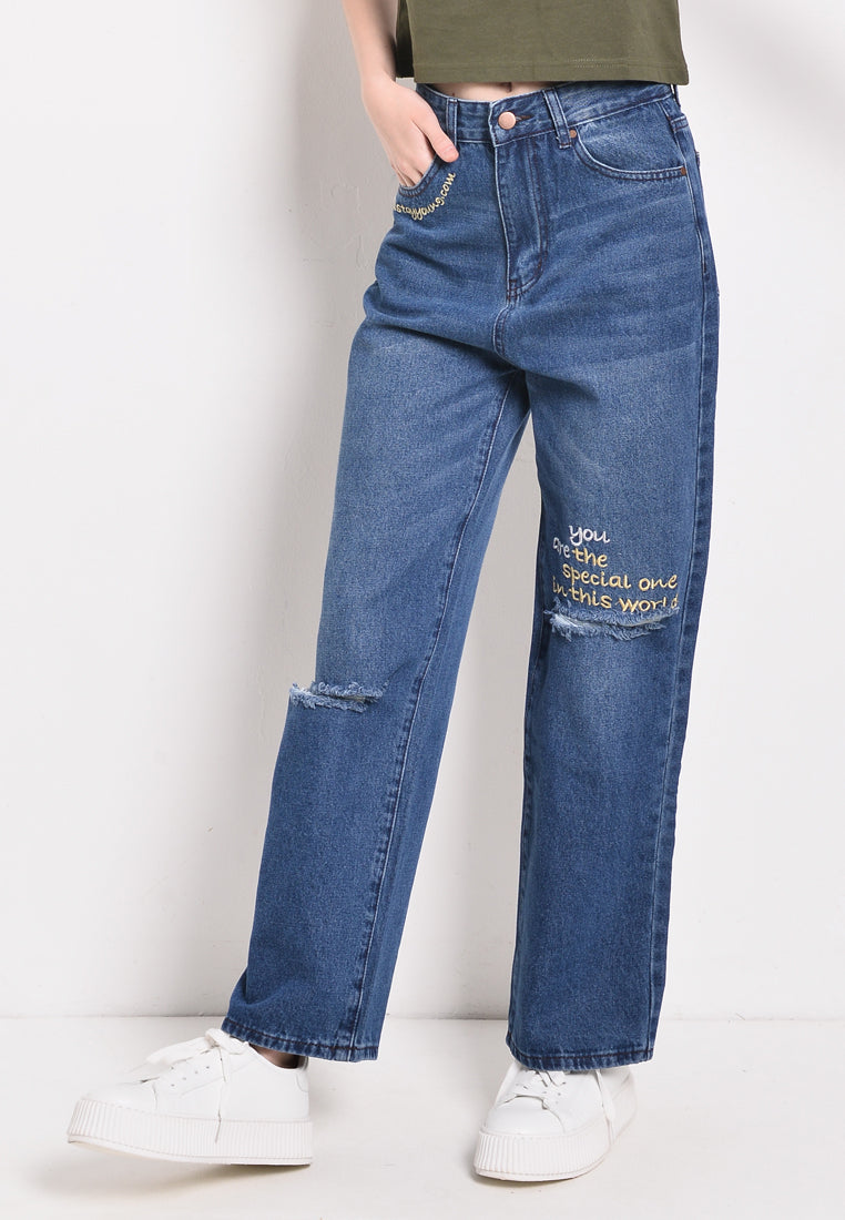 Women Wide Leg Jeans - Blue - WYF2F4007