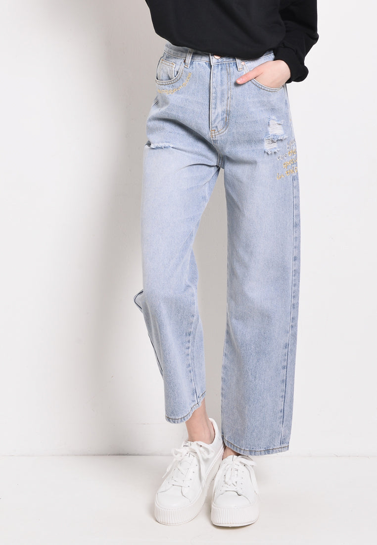 Women Wide Leg Jeans - Light Blue - WYF2F4008